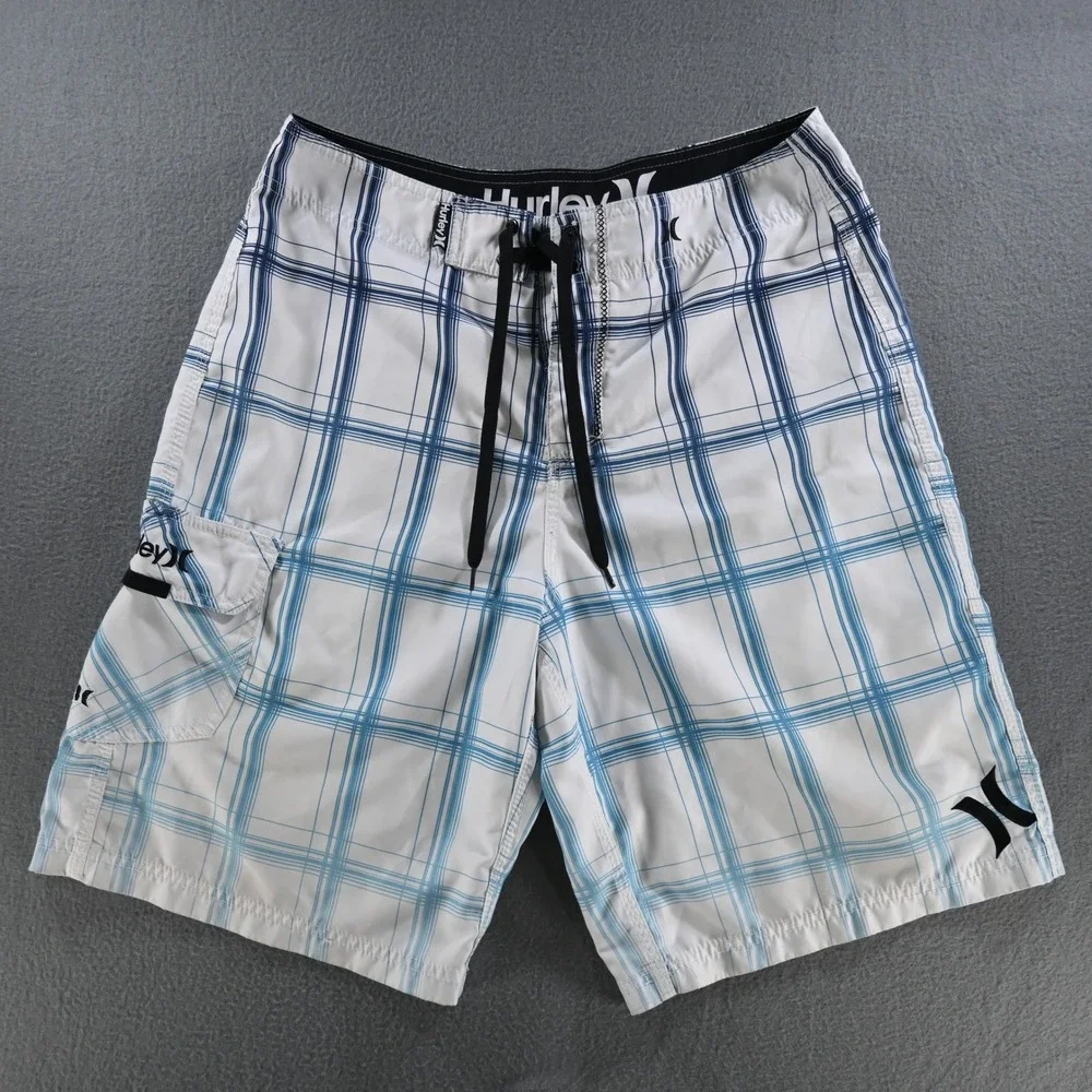 Hurley Mens MB04PRG Plaid Board Shorts Size 32 Blue White